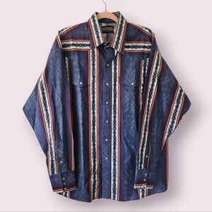 Vintage Panhandle‎ Slim Pearl Snap Cowboy Western Shirt Striped Aztec Size XL